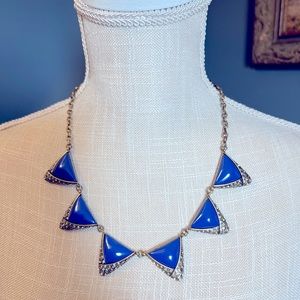 J. Crew Statement Necklace 21” long with blue enamel & rhinestone triangles